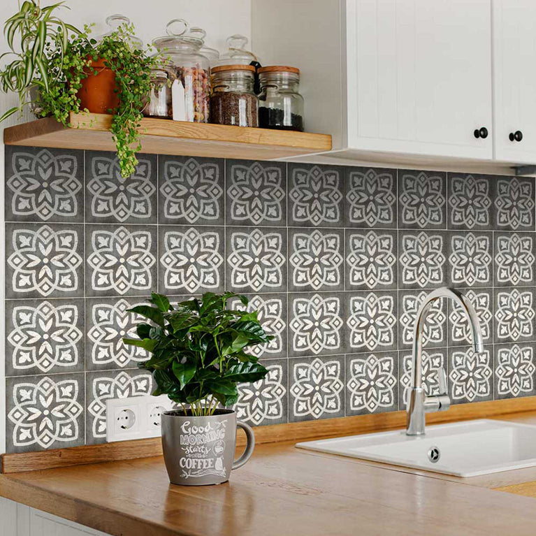 Easy to Install Tile Stickers for DIY Home Renovations Beautiful Gray backsplash Model - R44