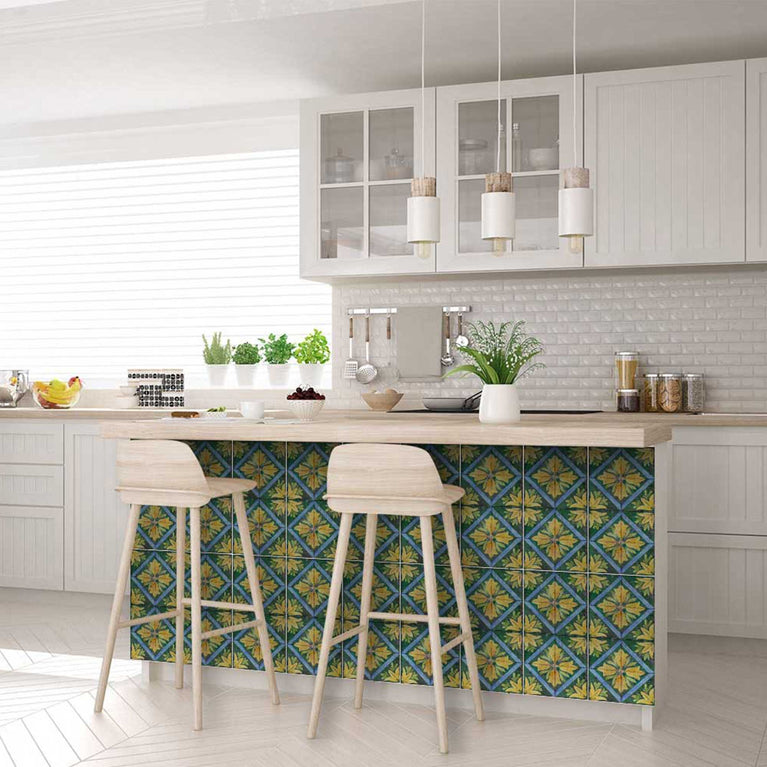 Green and Yellow flower pattern Durable Floor Tiles for home renovation Model - R48