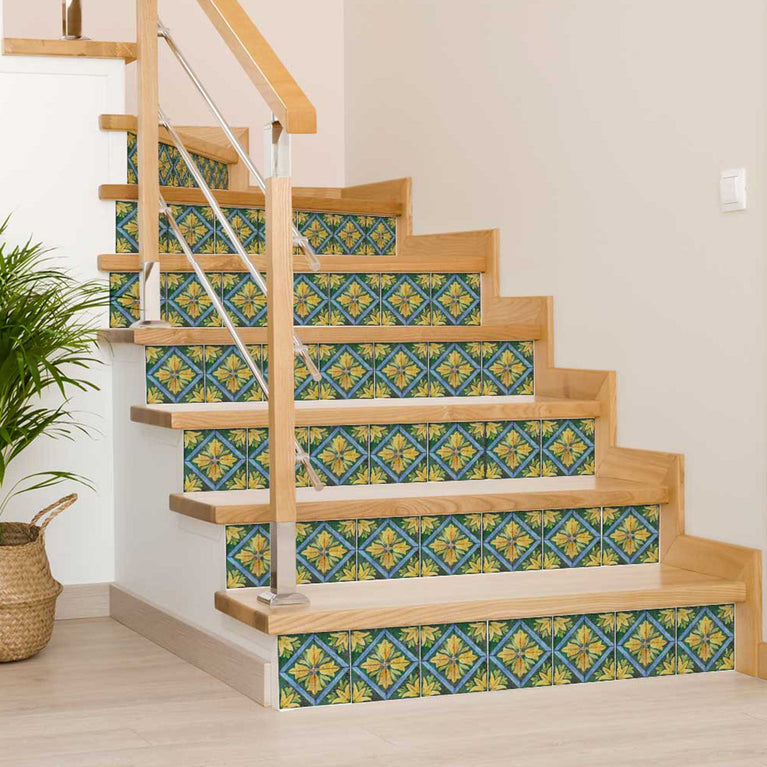 Green and Yellow flower pattern Durable Floor Tiles for home renovation Model - R48