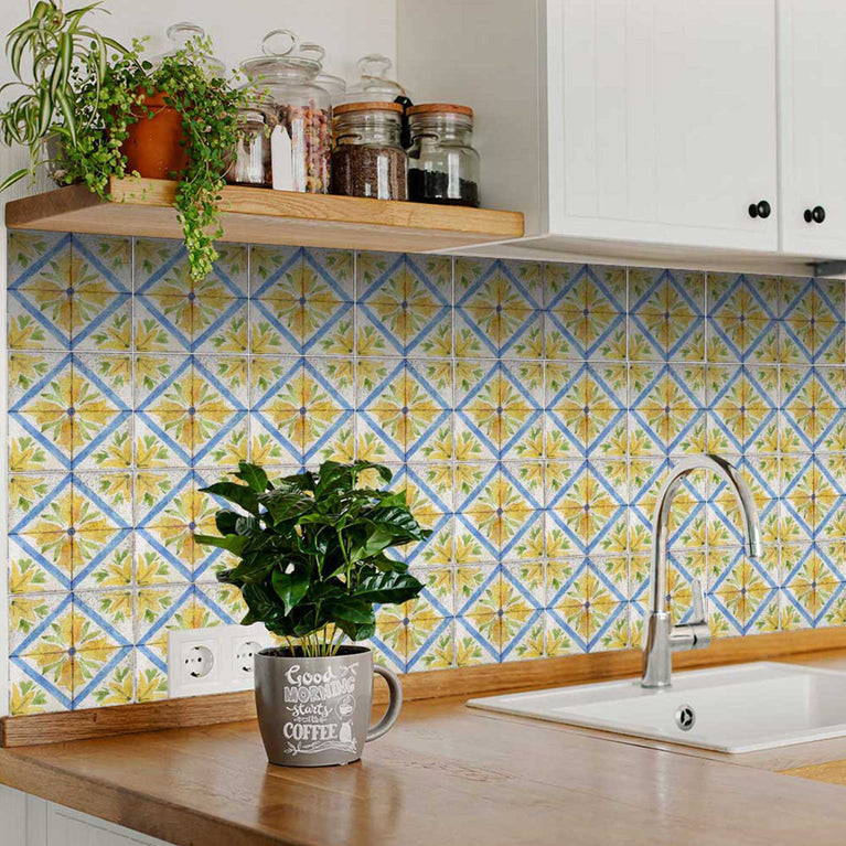 Vintage flower connecting pattern Easy-to-Install Tile stickers for kitchen Model - R49