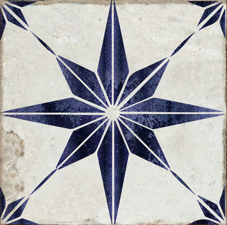 Removable Floor Tile Stickers for Renters Blue Star shaped vintage tiles Model - R14
