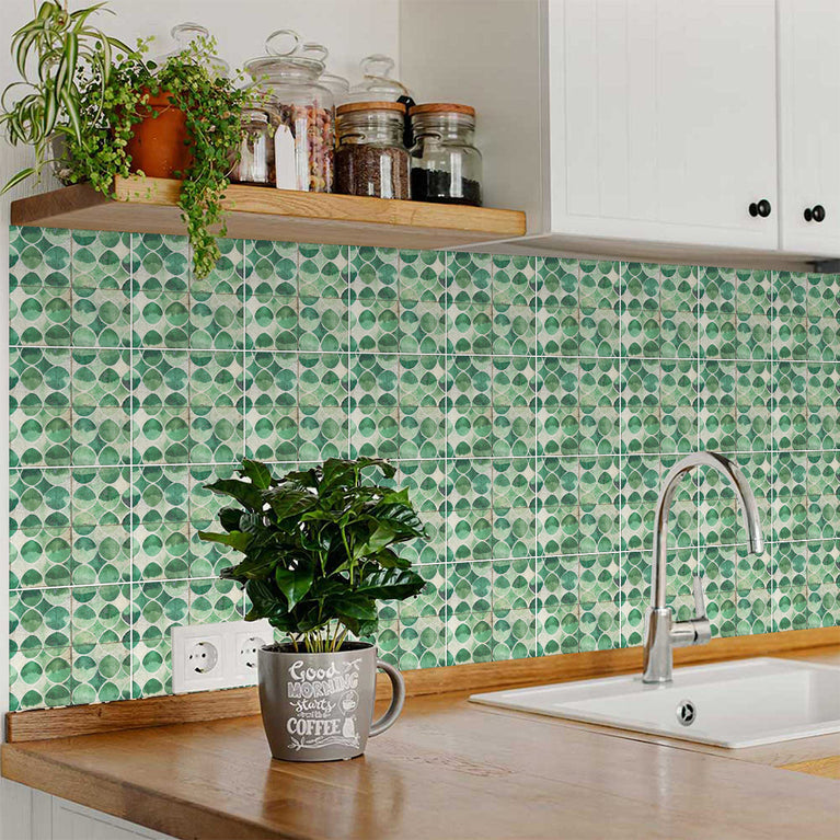 Green Emerald Vintage backsplash Tile Stickers for kitchen renewing Model- R98