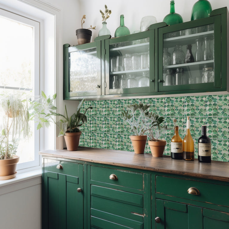 Green Emerald Vintage backsplash Tile Stickers for kitchen renewing Model- R98