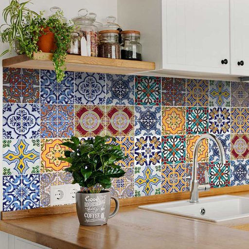Vintage colorful backsplash Mexican Tile Stickers for kitchen tiles renovation Model - HA7