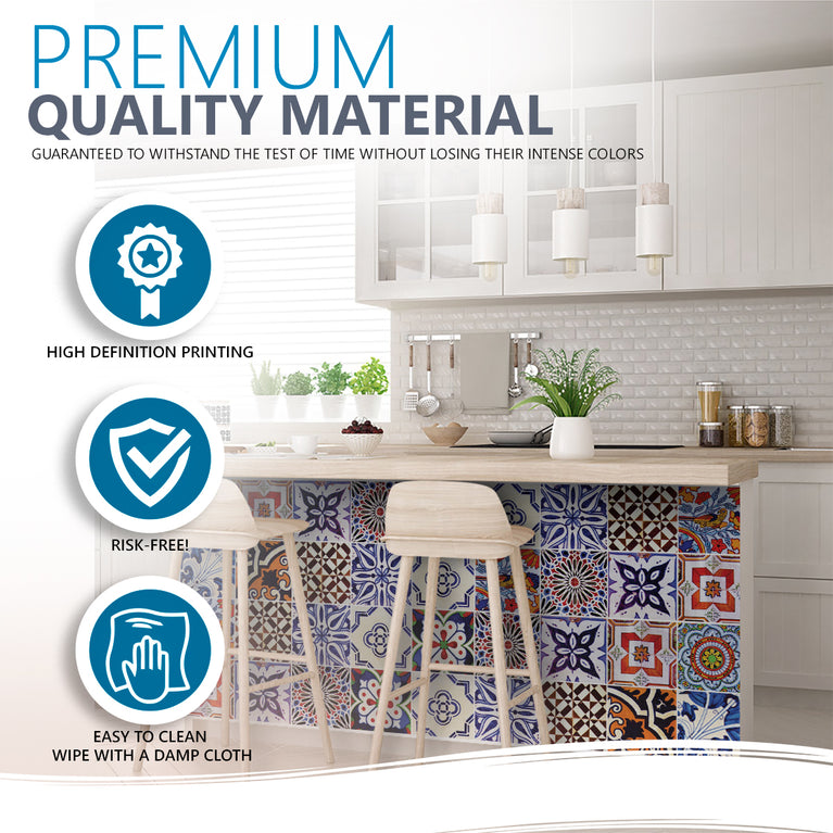 Multiple Patterns Blue and Blue Orange Backsplash Tile Stickers Model - S1