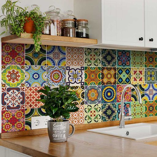 Mexican Tile Stickers multicolor tiles colored backsplash for home walls Model - C