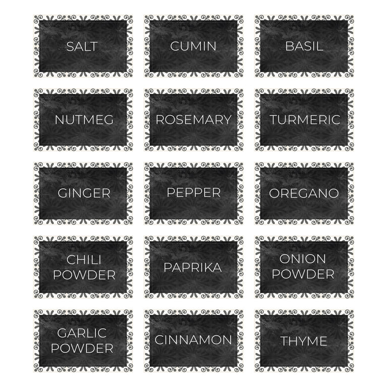 Minimalist Black Spice Labels Matte Finish Vinyl Stickers Water Resistant