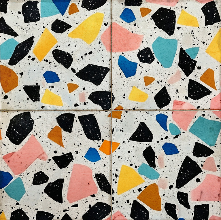 Terrazzo Multicolor Design Peel And Stick Vintage White Tile Stickers Model - T10