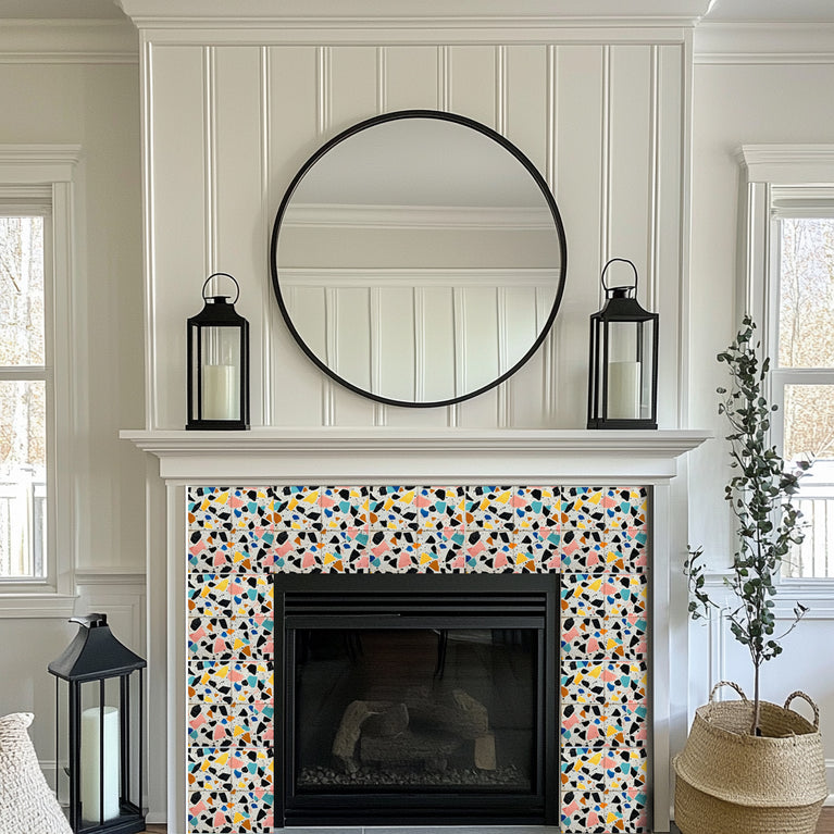 Terrazzo Multicolor Design Peel And Stick Vintage White Tile Stickers Model - T10