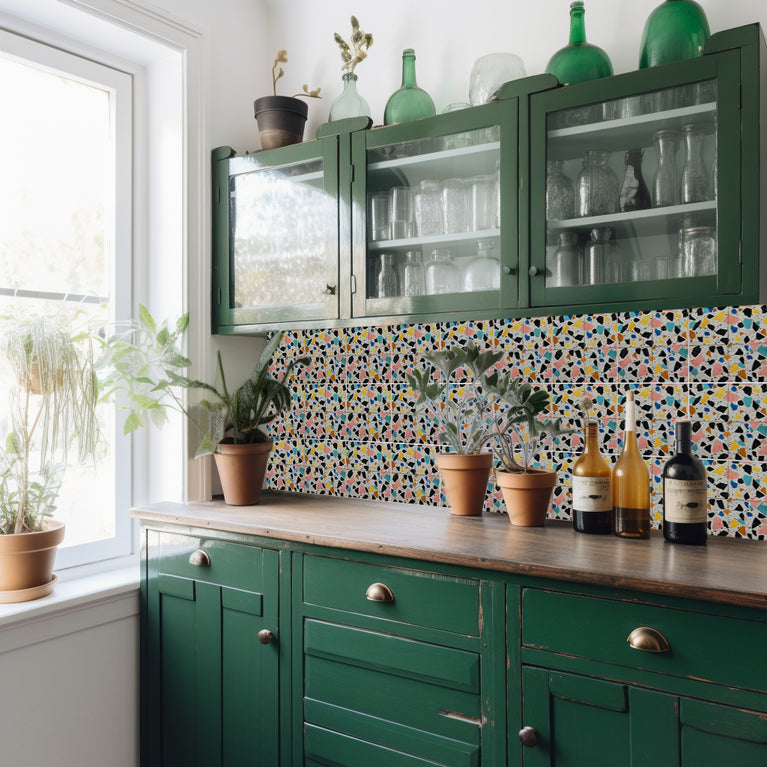 Terrazzo Multicolor Design Peel And Stick Vintage White Tile Stickers Model - T10
