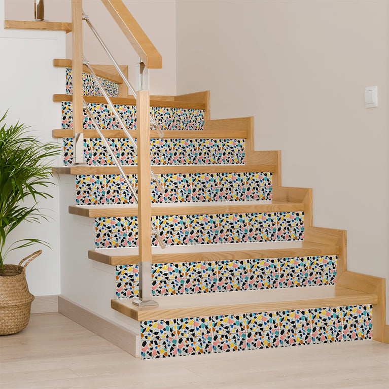 Terrazzo Multicolor Design Peel And Stick Vintage White Tile Stickers Model - T10