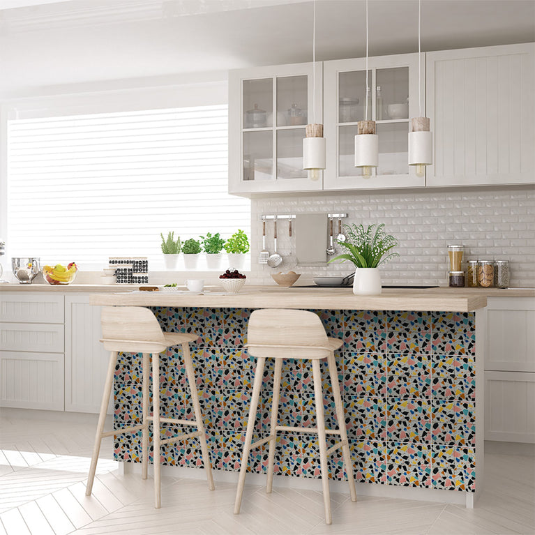 Terrazzo Multicolor Design Peel And Stick Vintage White Tile Stickers Model - T10