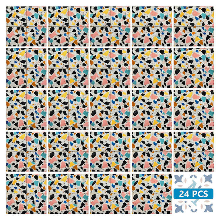 Terrazzo Multicolor Design Peel And Stick Vintage White Tile Stickers Model - T10