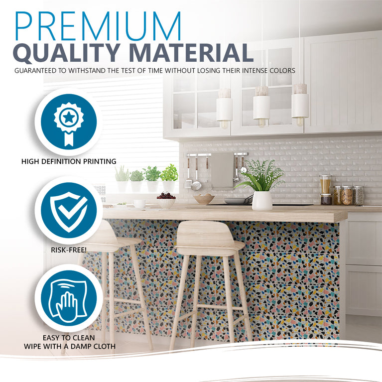 Terrazzo Multicolor Design Peel And Stick Vintage White Tile Stickers Model - T10