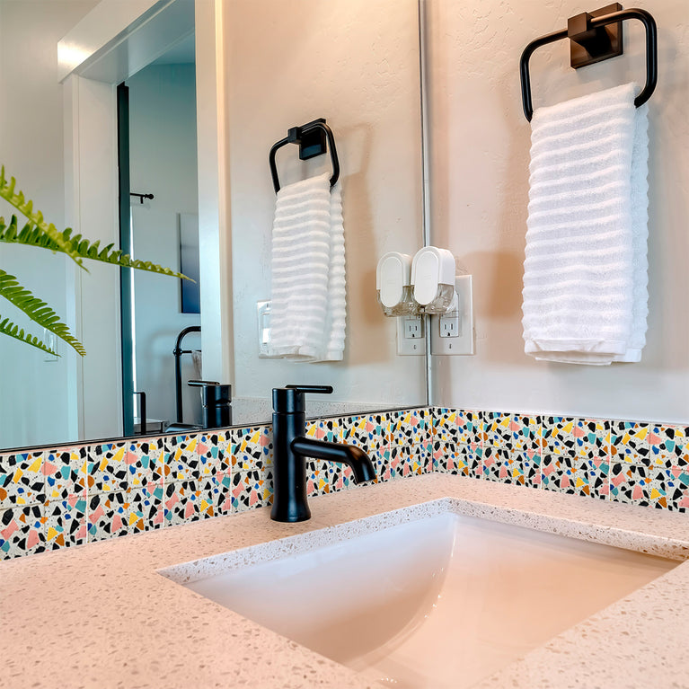 Terrazzo Multicolor Design Peel And Stick Vintage White Tile Stickers Model - T10