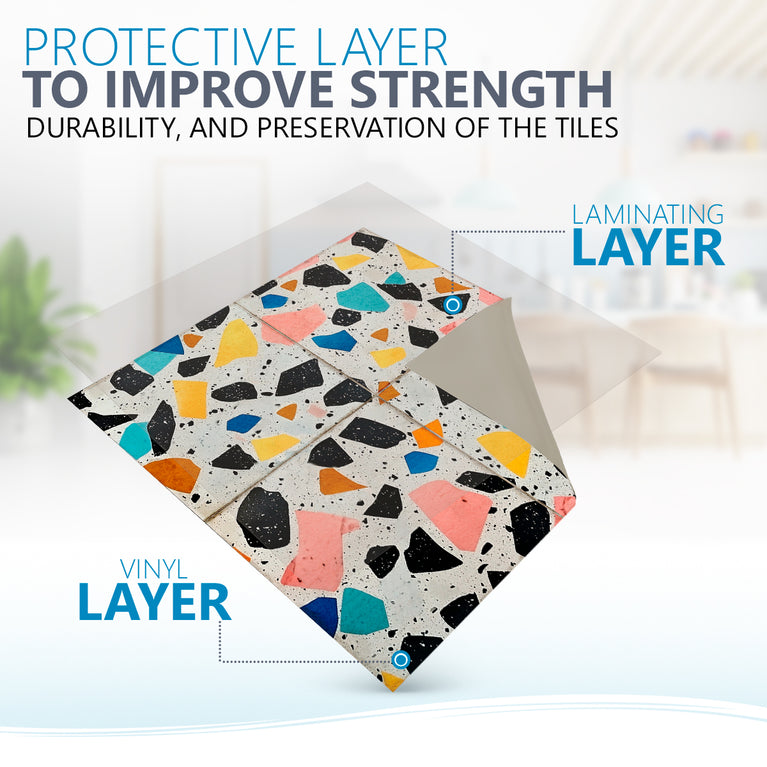 Terrazzo Multicolor Design Peel And Stick Vintage White Tile Stickers Model - T10