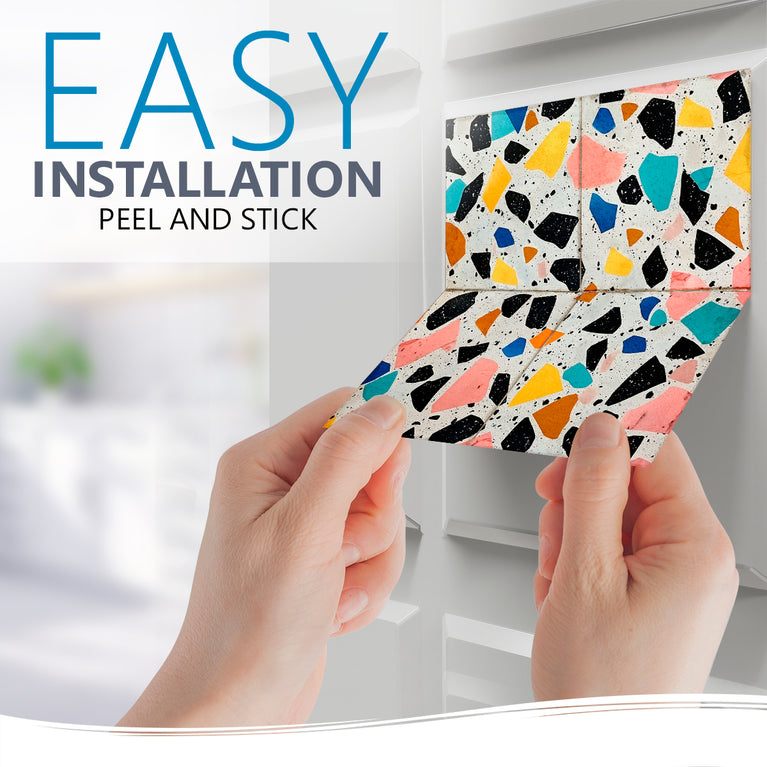 Terrazzo Multicolor Design Peel And Stick Vintage White Tile Stickers Model - T10