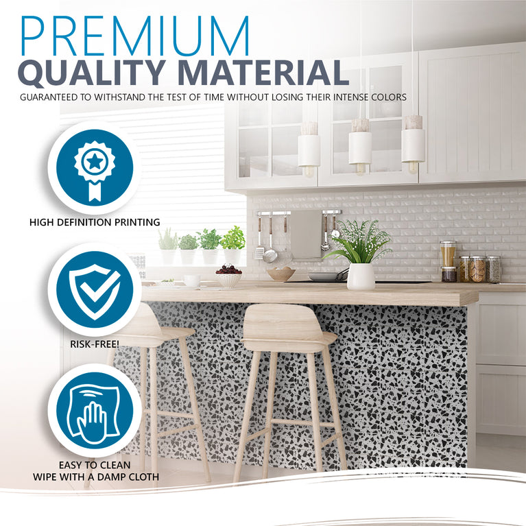 Black And White Terrazzo Design Easy-to-Install Peel and stick kitchen tile stickers Model - T8