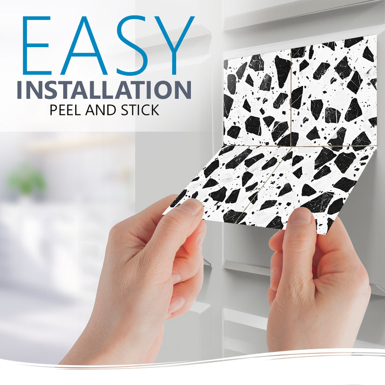 Black And White Terrazzo Design Easy-to-Install Peel and stick kitchen tile stickers Model - T8