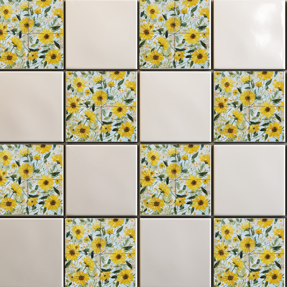 Sunflower Paint Tile Self-adhesive tiles Peel and stick stair treads Flower Peel and stick tile Kitchen Trends Vintage Decor Model -TS1