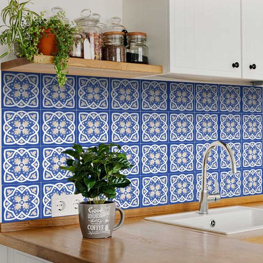 Blue backsplash for bathroom removable Tile Stickers renters friendly Model - A8