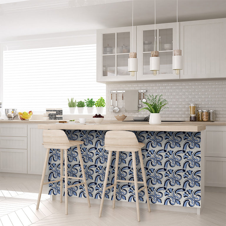 Blue White Design Tile Stickers Backsplash Easy Apply  Model - V6