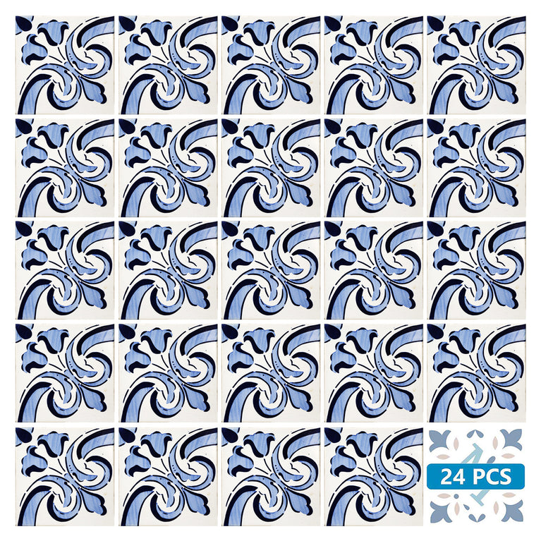 Blue White Design Tile Stickers Backsplash Easy Apply  Model - V6