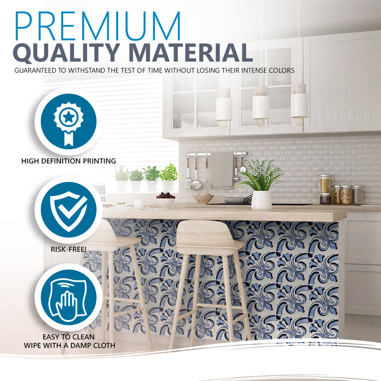 Blue White Design Tile Stickers Backsplash Easy Apply  Model - V6