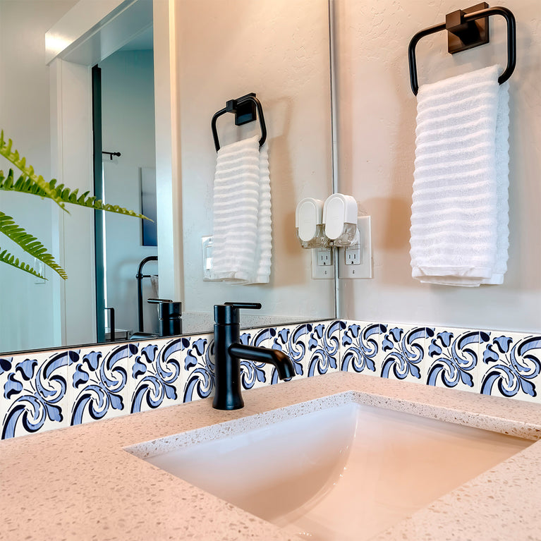 Blue White Design Tile Stickers Backsplash Easy Apply  Model - V6