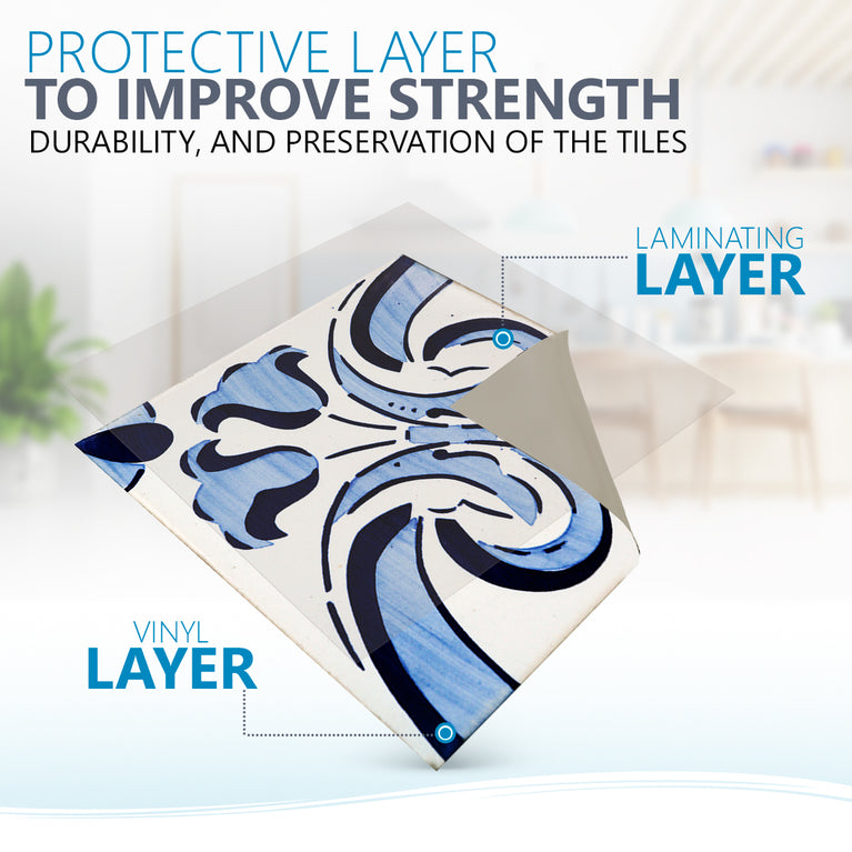 Blue White Design Tile Stickers Backsplash Easy Apply  Model - V6