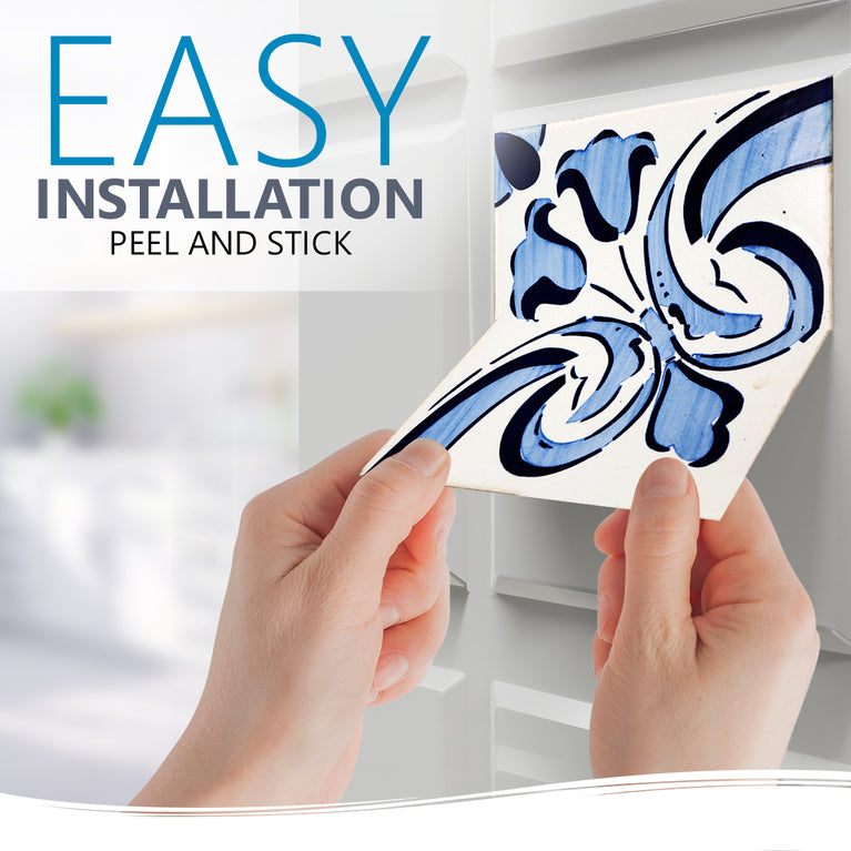 Blue White Design Tile Stickers Backsplash Easy Apply  Model - V6