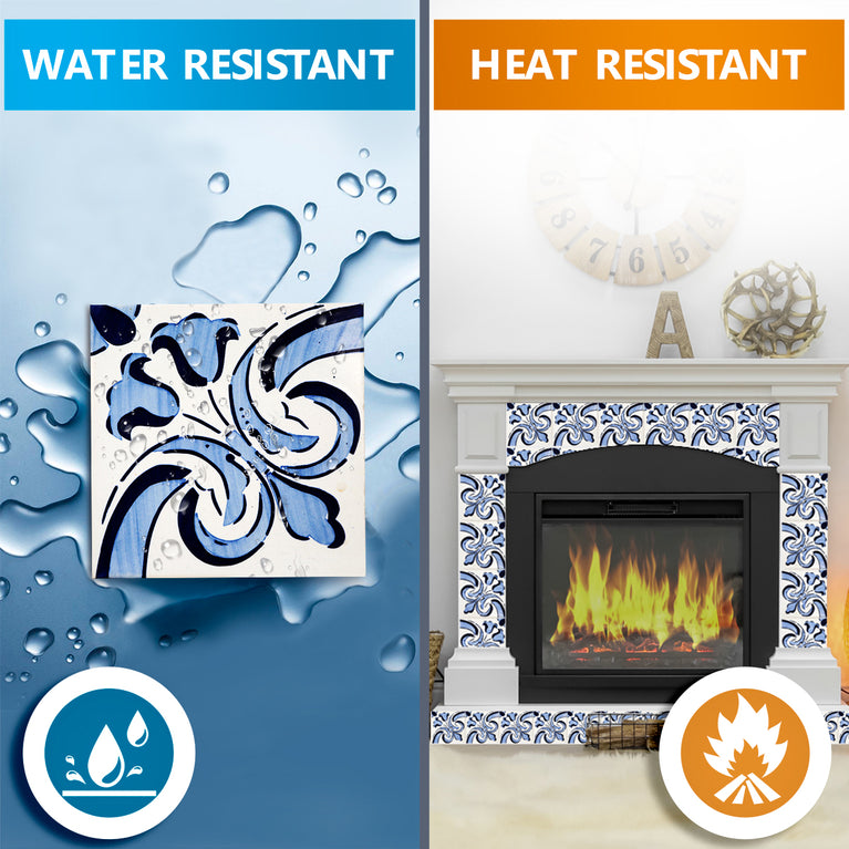 Blue White Design Tile Stickers Backsplash Easy Apply  Model - V6