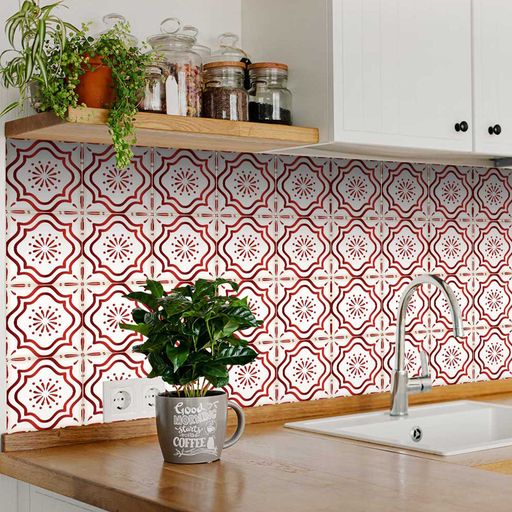 Beautiful Easy-to-Install Red Peel and stick Backsplash Tile stickers Model - B509