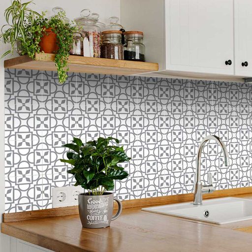 Gray and white connected pattern for kitchens décor Tile Stickers Model - B53