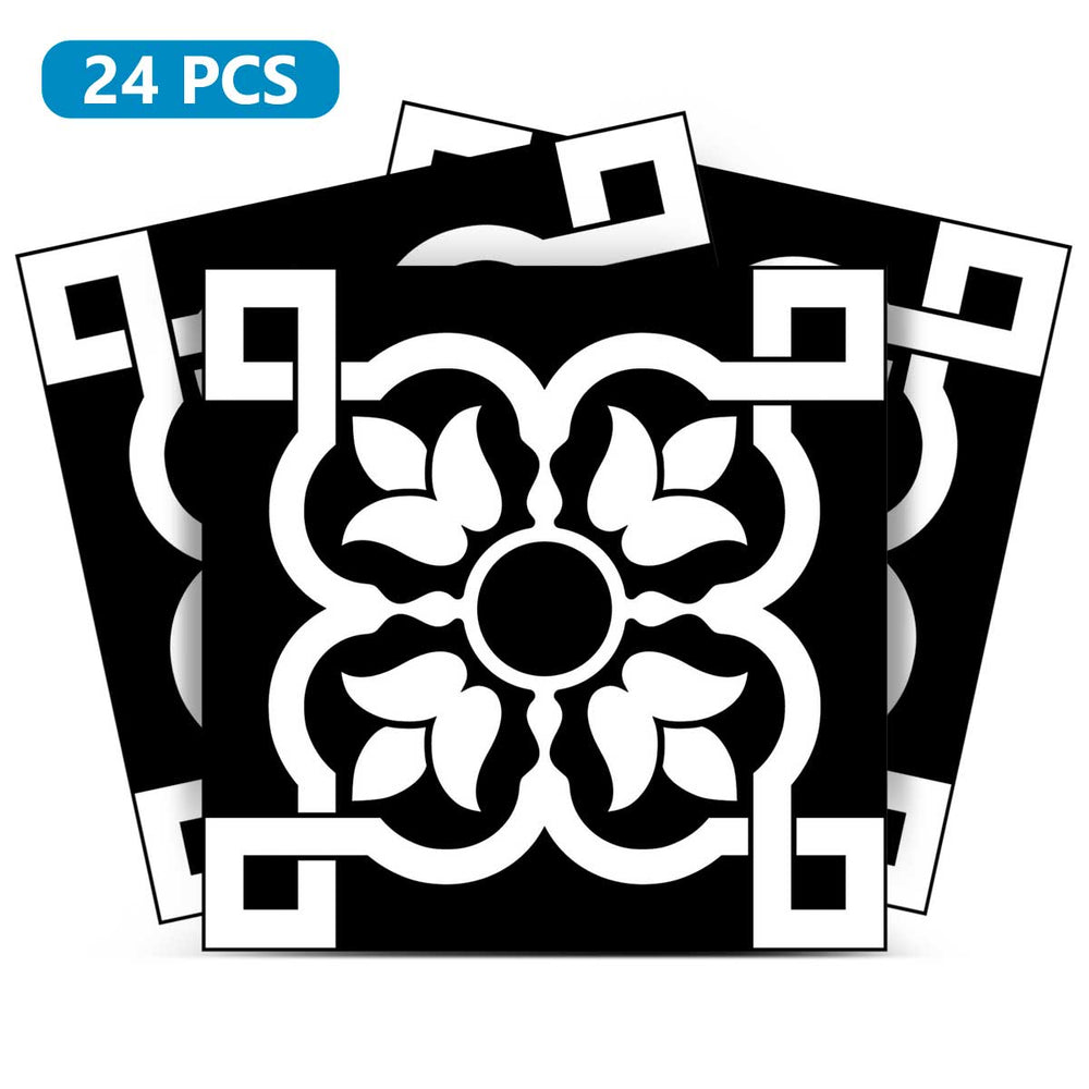 Black and White Flower Peel And Stick Tiles Classic Decor Model - B2