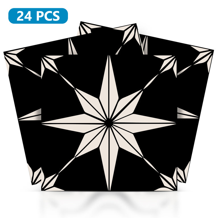 Black backsplash for kitchens star shaped Black and White Tile Stickers Model - B66