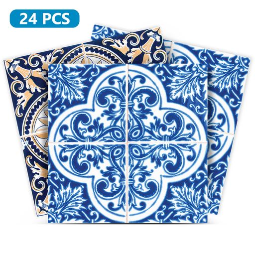 Blue and Gold two patterns peel and stick Tile Stickers for bathroom tiles Model - H120