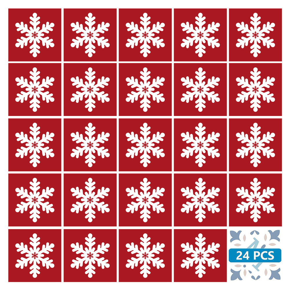 Peel and Stick chrisms Tile Stickers White snow flake on Red easy to install Model - CN05