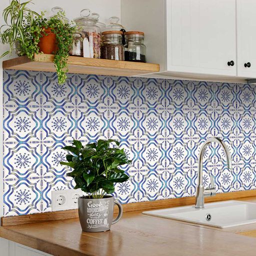 Amazing Blue and Yellow marble look Tile Stickers Model - B512