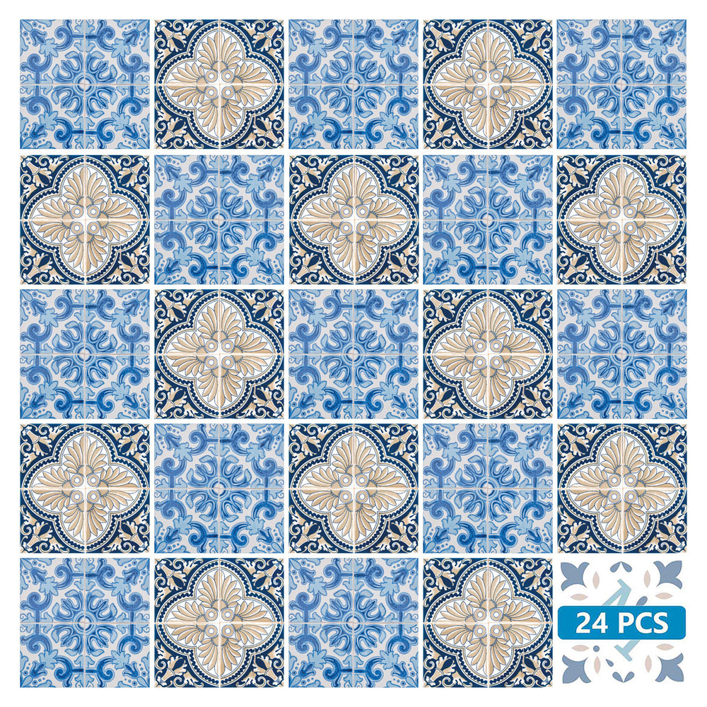 Blue and Yellow two different patterns Peel and Stick Tile Stickers Model - H205