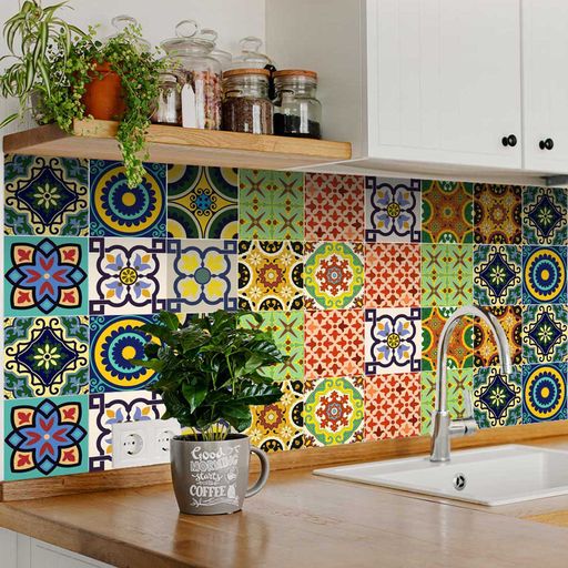 Removable Floor Tile Stickers multicolor tiles DIY renters friendly  Model - C500