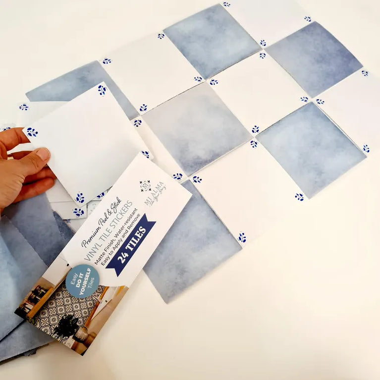 Delft Combine Blue White Tiles Peel and Stick vinyl Decals Light Blue Vintage Backsplash Model - D139