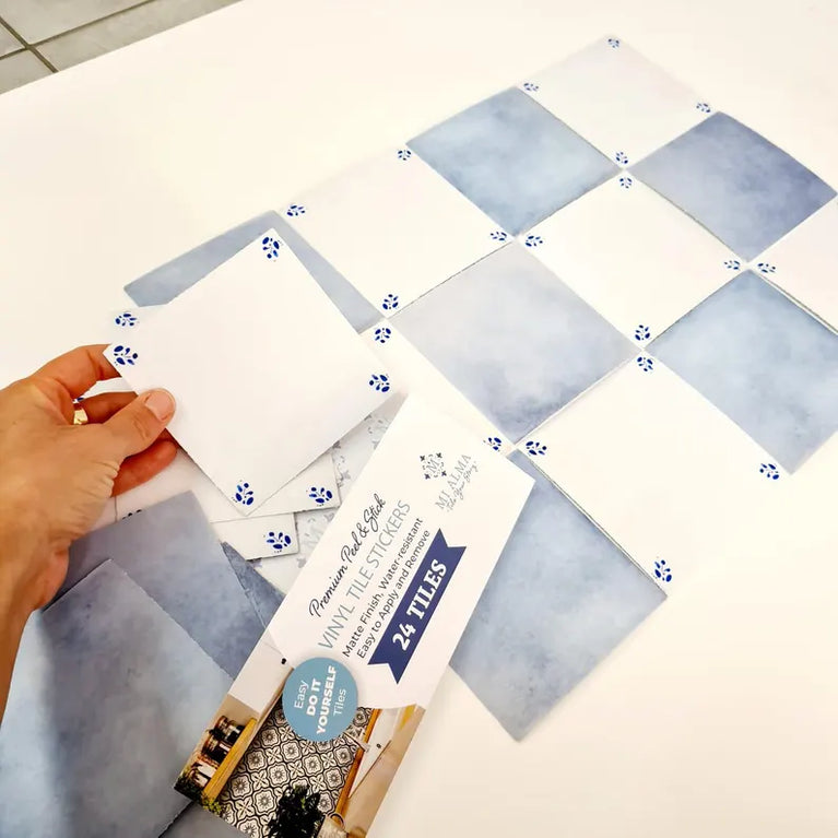 Delft Combine Blue White Tiles Peel and Stick vinyl Decals Light Blue Vintage Backsplash Model - D139