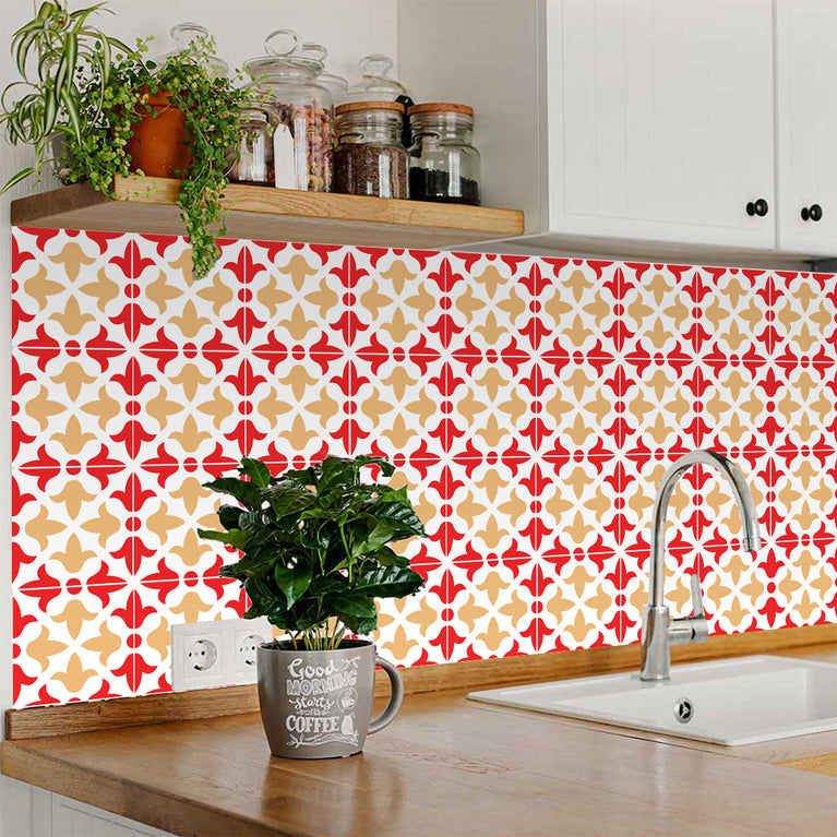 Red and Orange Home Décor for bathroom Peel and Stick Tile Stickers Model - K29