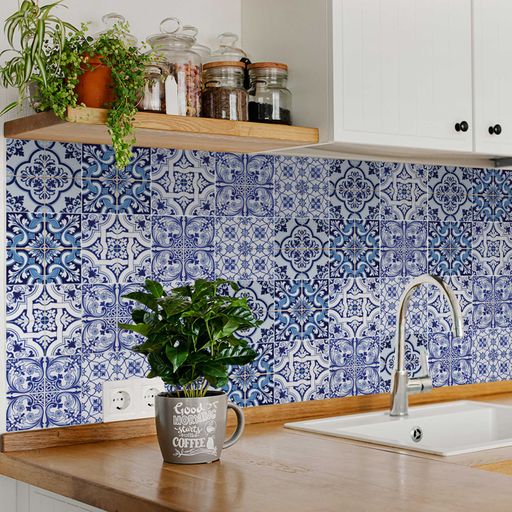 Different pattern blue bathroom backsplash Tile Stickers Model - H75