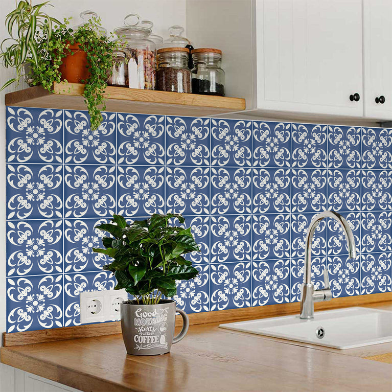 Blue backsplash peel and stick bathroom Tile Stickers quick home décor Model - N4