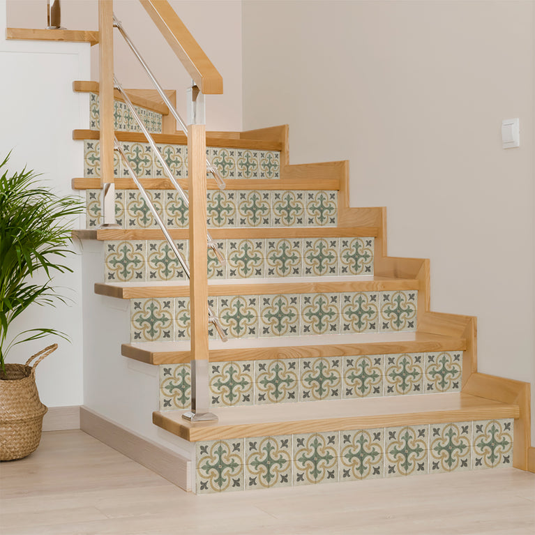 Peel and stick stair treads Green Pattern Peel and stick tile Kitchen Trends Vintage Decor Model - R6