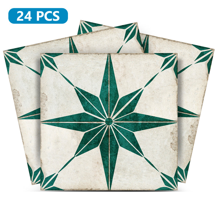 Green Star Design Tile Stickers Peel And Stick Model  - R77