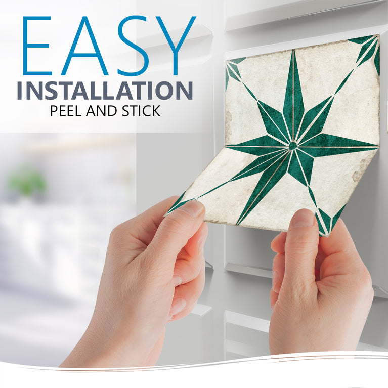 Green Star Design Tile Stickers Peel And Stick Model  - R77