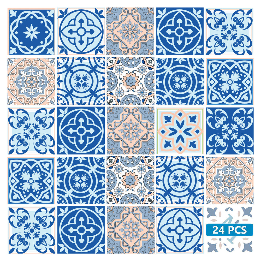 Blue and Brown multiple patterns tile stickers for kitchen walls renovation Model - SB23